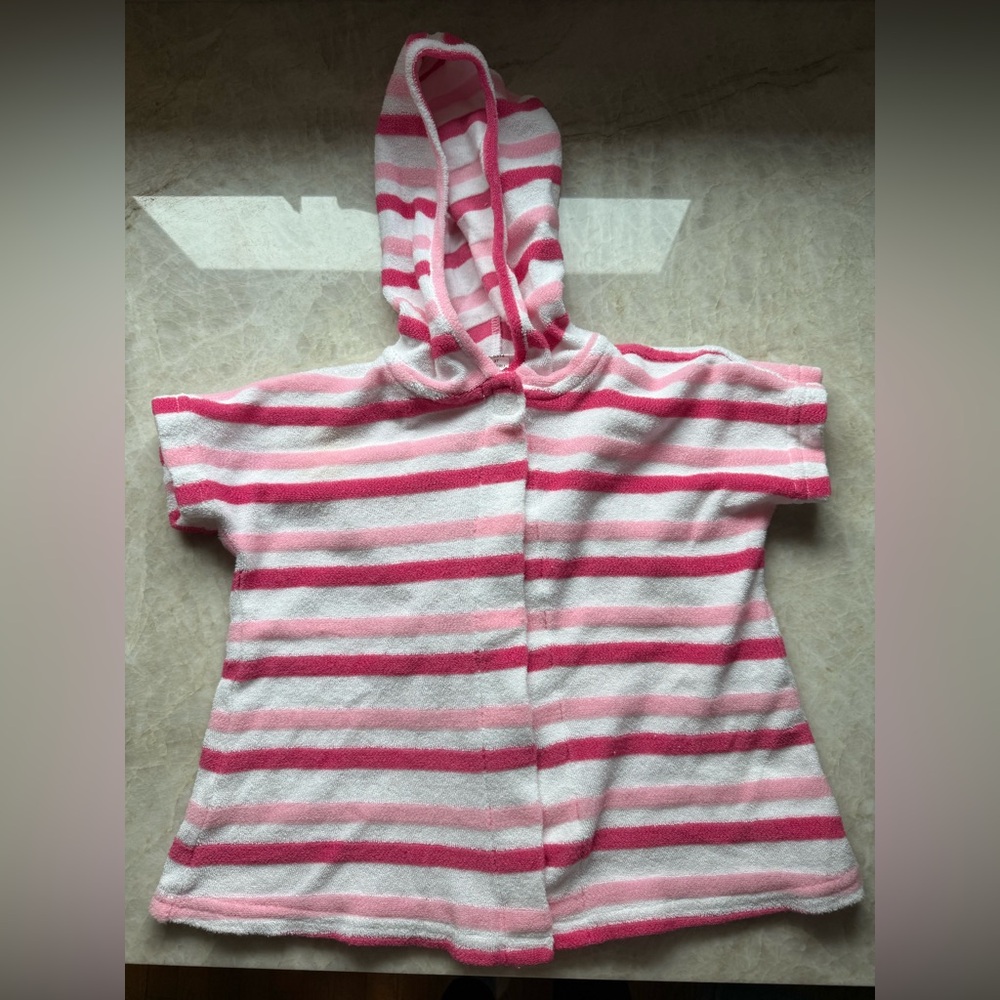 Florence Eiseman Pink Striped Terrycloth Hooded Swimsuit Coverup - 3T